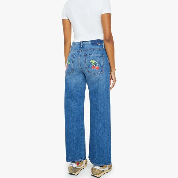 MOTHER Blue Straight Leg Jeans with Cherry Embroidery - Picture 10 of 11